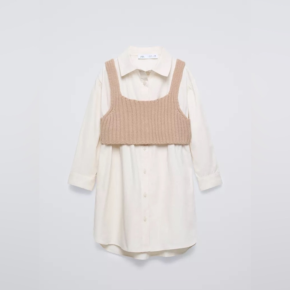 Girls Zara Cream Dress with Tan Vest